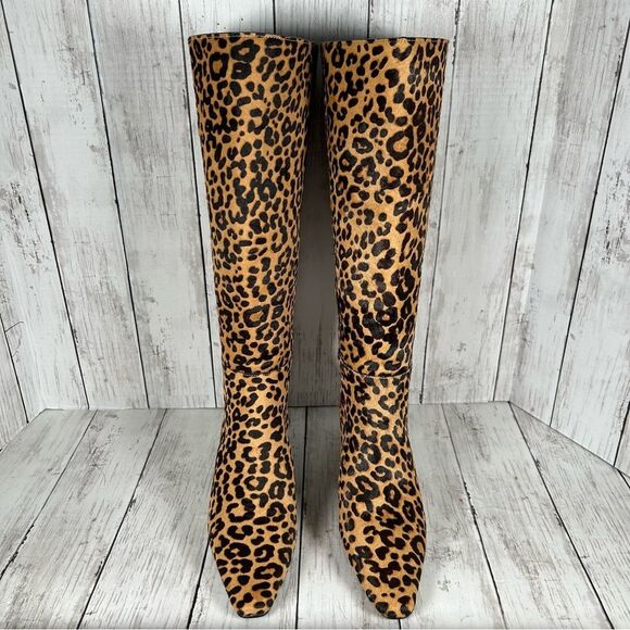 Steve Madden Leopard Animal Print Printed Cow Hair Kitten Heel Tall Boot 8.5 NEW - Picture 8 of 14